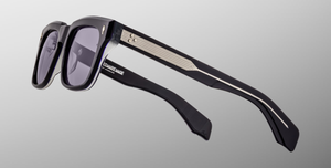 jacques marie mage torino hudson eckige sonnenbrille in einem dunklen blaue mit violetten gläsern
