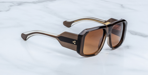 jacques marie mage alfie london eckige sonnenbrille in braun mit dunklen orangenen verlaufsgläser