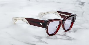 jacques marie mage chelsea cherry eckige sonnenbrille in rot mit violetten gläsern