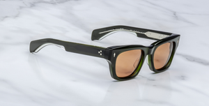 jacques marie mage dealan53 borneo eckige sonnenbrille in grün mit orangenen gläsern