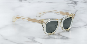 jacques marie mage dealan brut eckige sonnenbrille in transparent mit grünen gläsern