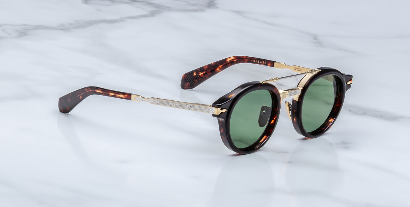 jacques marie mage delage etna runde sonnenbrille in havana und gold mit grünen gläsern