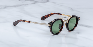 jacques marie mage delage etna runde sonnenbrille in havana und gold mit grünen gläsern