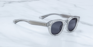 jacques marie mage dr.dream sulfur ovale sonnenbrille in grau transparent mit grauen gläsern