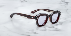 jacques marie mage eichler cherry eckige sonnenbrille in weinrot mit violetten gläsern