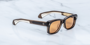 jacques marie mage fly london eckige sonnenbrille in braun mit orangenen gläsern