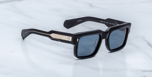 jacques marie mage hemmings lacquer eckige sonnenbrille in blau mit blauen gläsern