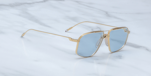 jacques marie mage jagger ciel aviotor sonnenbrille in gold mit blauen verluafsgläsern