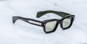 Jacques Marie Mage Jeff Cobra eckige Sonnenbrille in schwarz mit grün und hellgrünen Gläsern