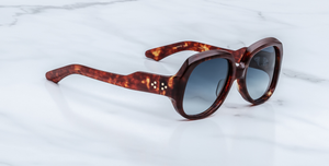 jacques marie mage ocean child breccia eckige sonnenbrille in havana und blauen verlaufsgläser