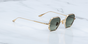 jacques marie mage verlaine musket eckige sonnenbrille in gold und silber mit grünen gläsern