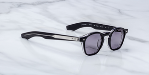 jacques marie mage zephirin47 hudson eckige sonnenbrille in schwarz mit violetten gläsern
