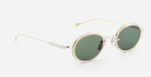 sato Acamar II | P/LG-1 ovale sonnenbrille aus titan in platinum um gold mit grau grünen gläsern