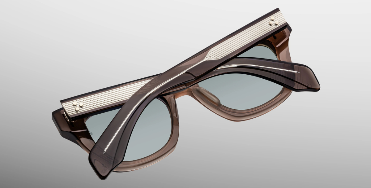 Eckige JMM Dealan Dusty Jade - Luxussonnenbrille in Braun mit grünen Gläsern in limitierter Auflage, handgefertigt in Japan