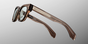 Eckige JMM Dealan Dusty Jade - Luxussonnenbrille in Braun mit grünen Gläsern in limitierter Auflage, handgefertigt in Japan