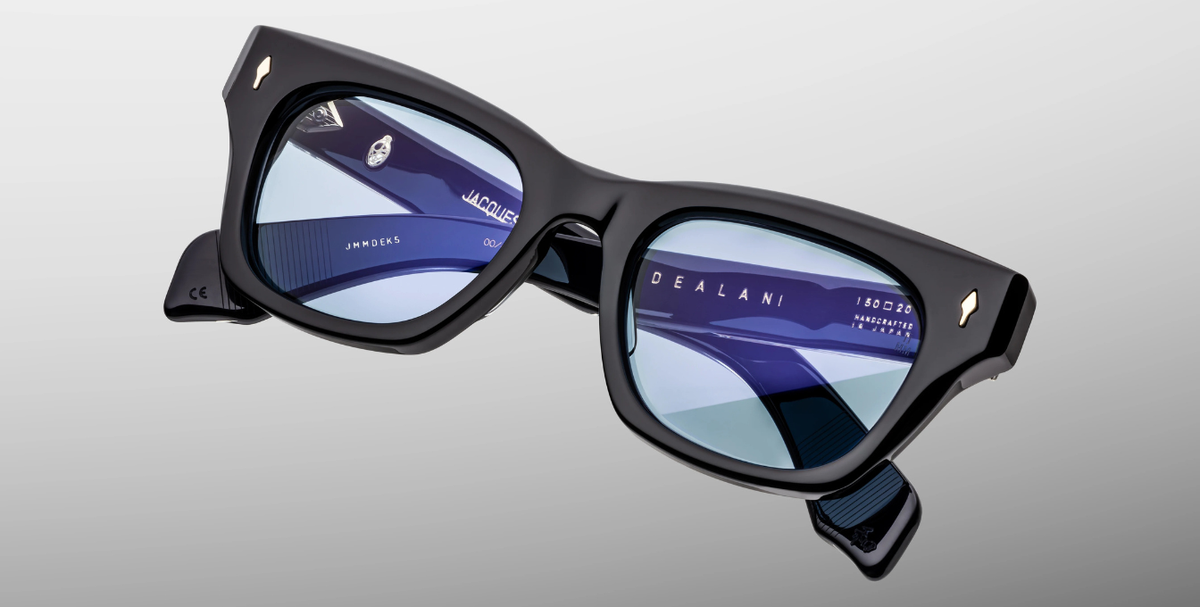 JMM Dealan Obscure - Eckige Luxussonnenbrille in Schwarz mit blauen Gläsern in limitierter Auflage, handgefertigt in Japan