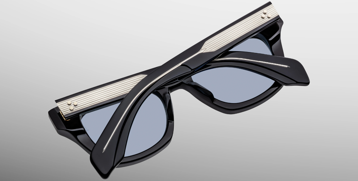 JMM Dealan Obscure - Eckige Luxussonnenbrille in Schwarz mit blauen Gläsern in limitierter Auflage, handgefertigt in Japan