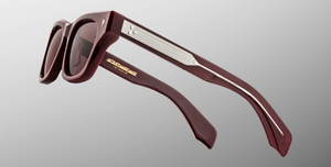 Eckige JMM Dealan Bordeaux Empire - Luxussonnenbrille in Rot mit braunen Gläsern in limitierter Auflage, handgefertigt in Japan