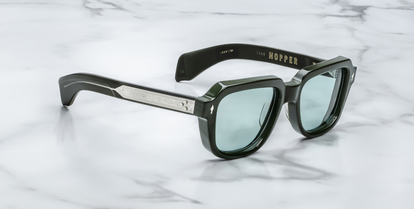 Jacques Marie Mage Taos Evergreen Eckige Luxussonnebrille mit grünem Rahmen und grünen Gläsern