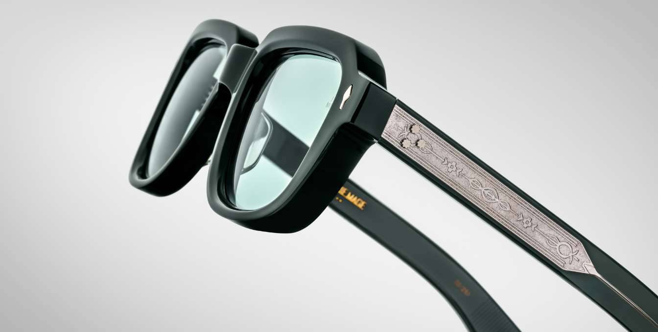 Jacques Marie Mage Taos Evergreen Eckige Luxussonnebrille mit grünem Rahmen und grünen Gläsern
