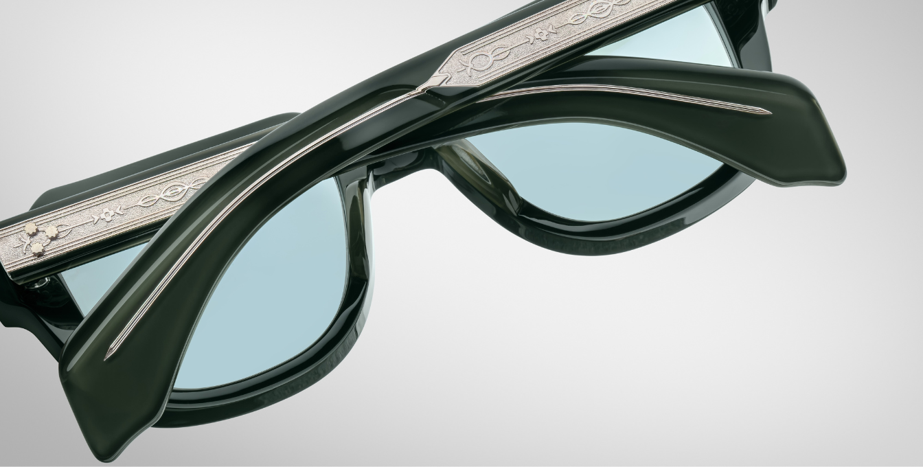 Jacques Marie Mage Taos Evergreen Eckige Luxussonnebrille mit grünem Rahmen und grünen Gläsern