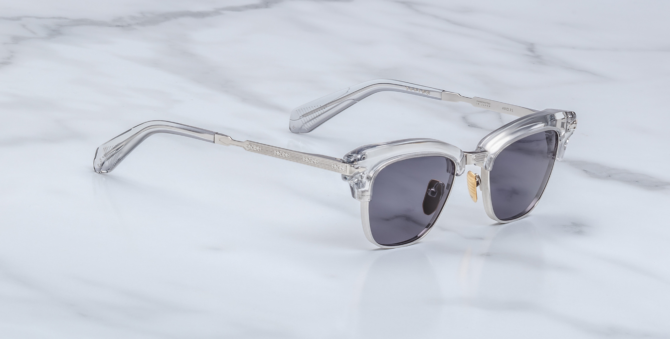 Jacques Marie mage Sultan Sulfur Luxussonnenbrille mit grauem, silbernem Rahmen und grauen Gläsern