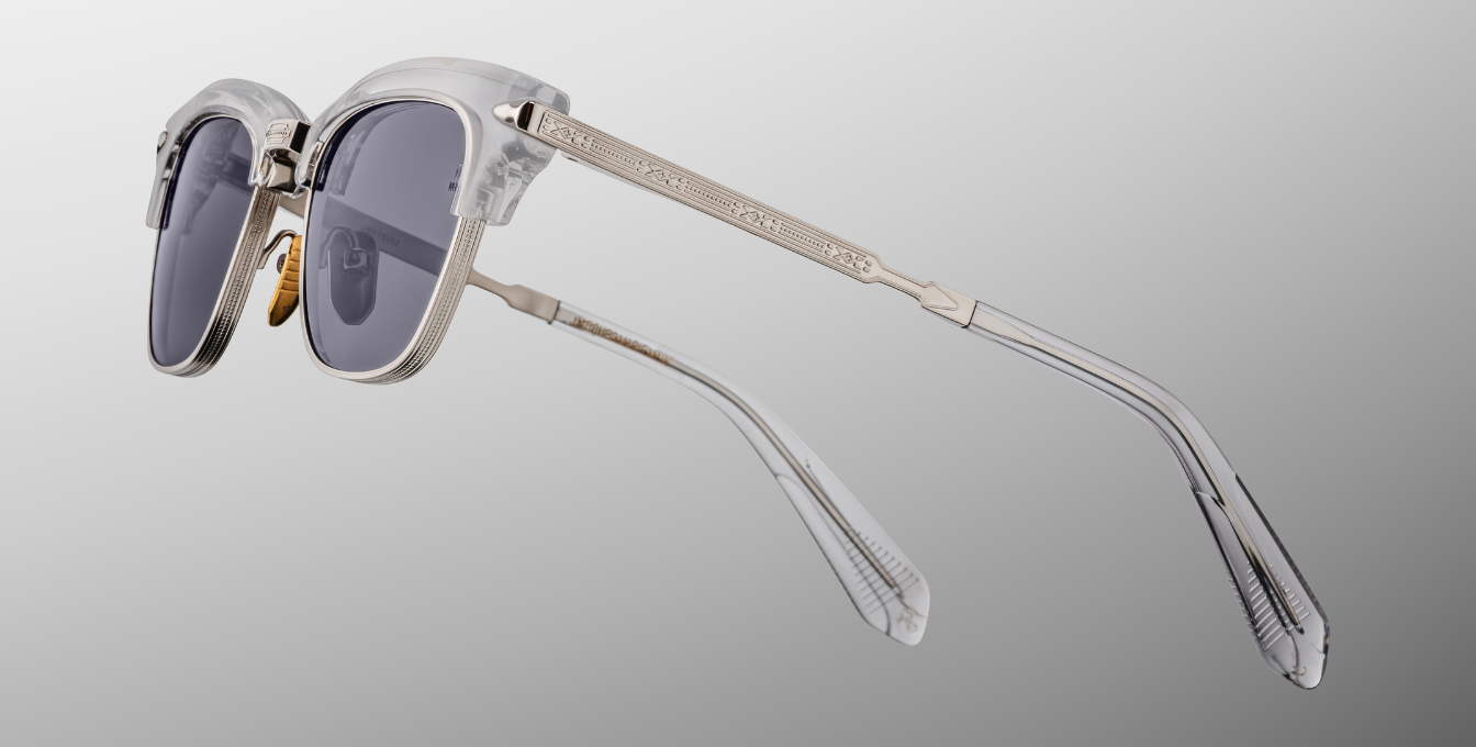 Jacques Marie mage Sultan Sulfur Luxussonnenbrille mit grauem, silbernem Rahmen und grauen Gläsern