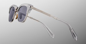 Jacques Marie mage Sultan Sulfur Luxussonnenbrille mit grauem, silbernem Rahmen und grauen Gläsern