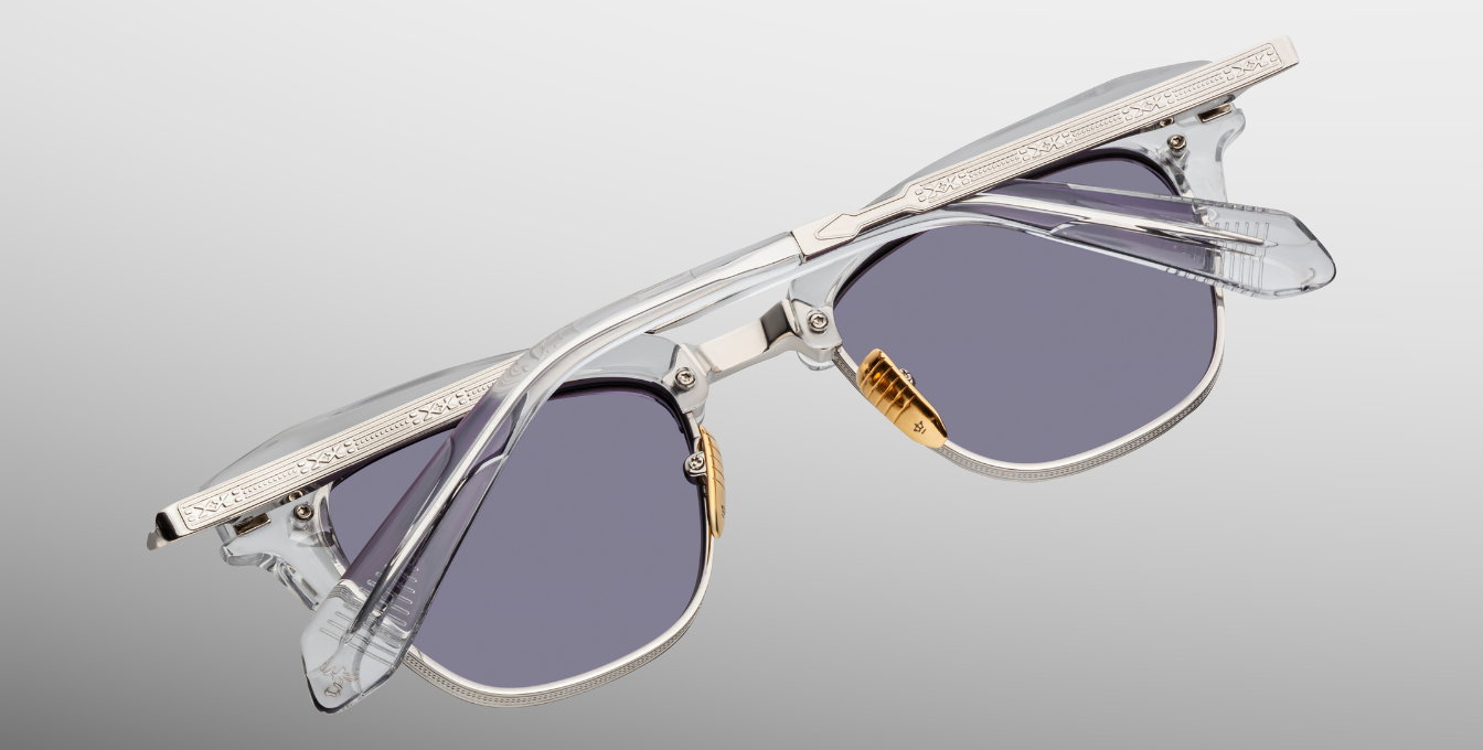 Jacques Marie mage Sultan Sulfur Luxussonnenbrille mit grauem, silbernem Rahmen und grauen Gläsern