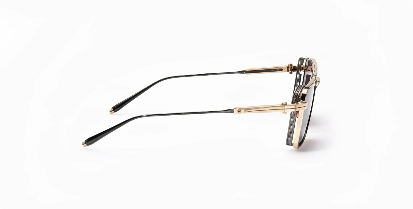 Sprint-A | Brushed Gold Luxussonnenbrille mit goldenem Rahmen und schwarzen Gläsern