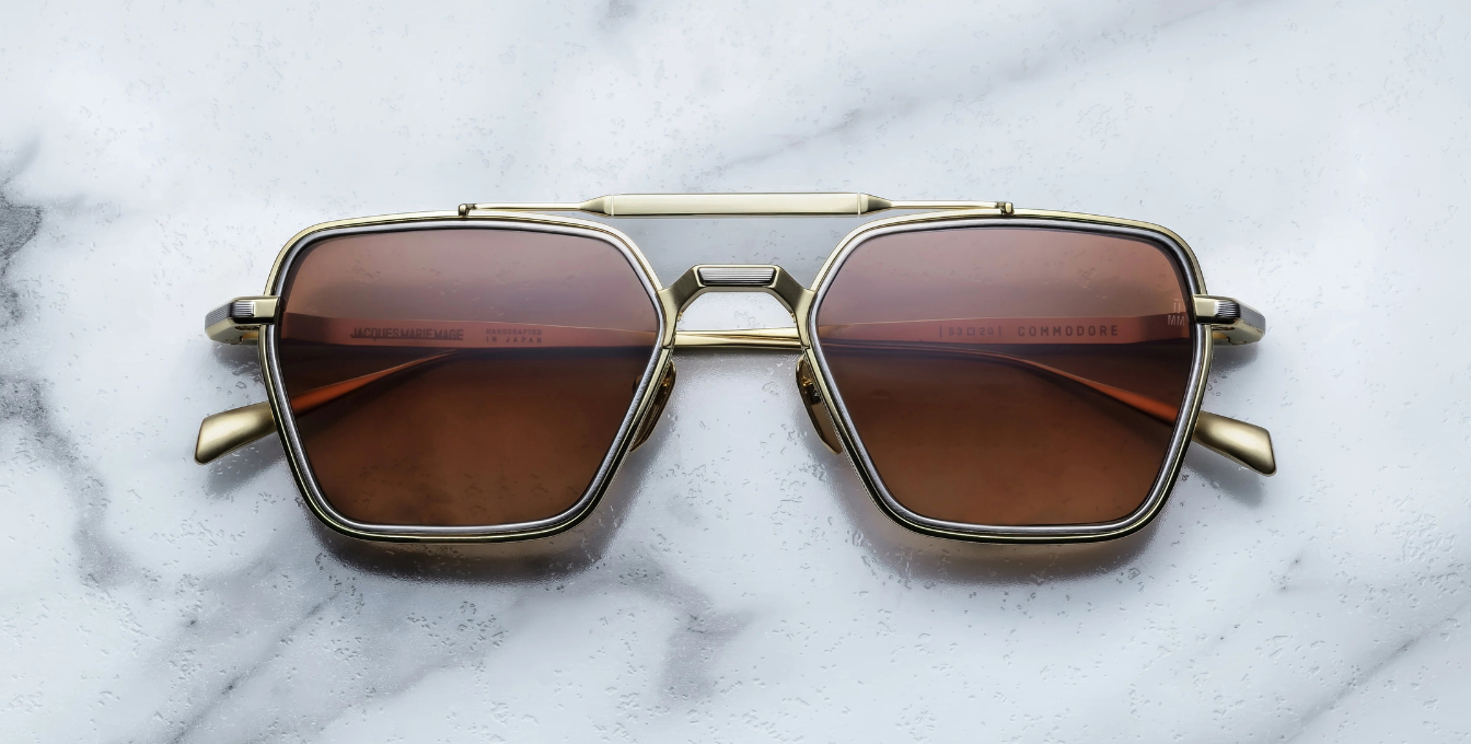 Jacques Marie Mage Commodore Roma Sonnenbrille in Gold und Silber - limitierte, handgefertigte Luxusbrille 
