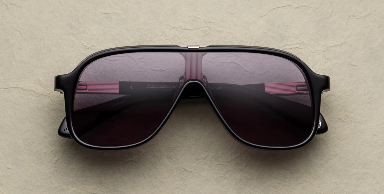 JMM Kurokawa Beluga Luxussonnenbrille in Schwarz mit lila Gläsern in limitierter Auflage
