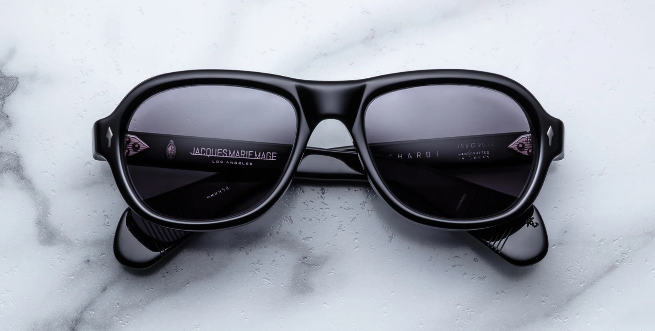 Jacques Marie Mage Richard Raven Luxussonnenbrille mit schwarzem Rahmen und grauen Gläsern