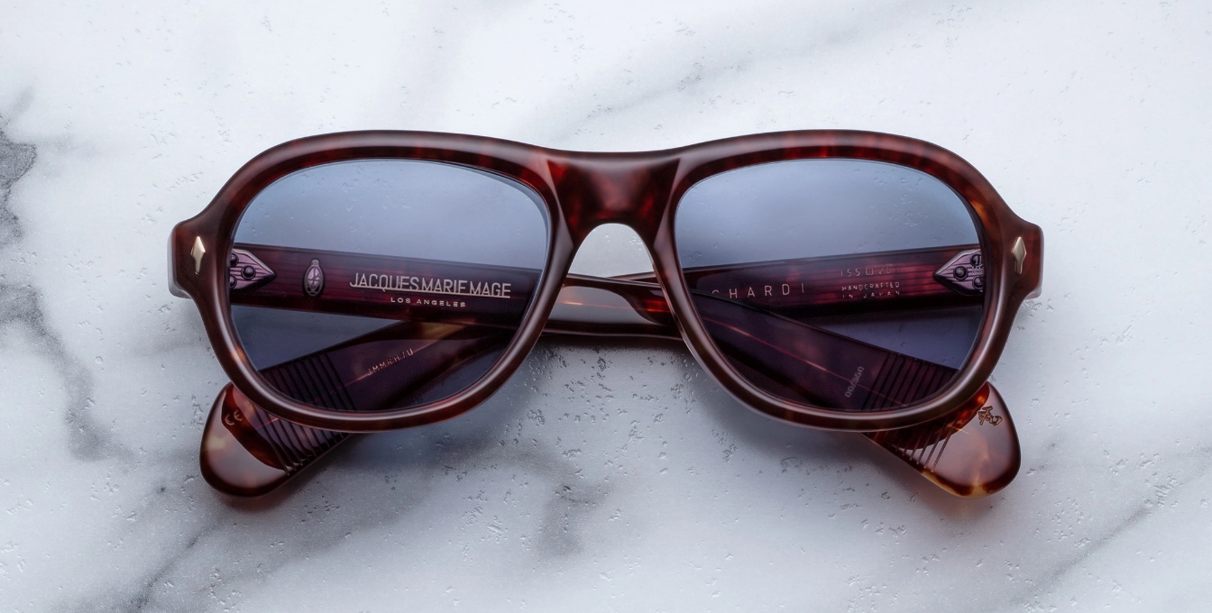 Jacques Marie Mage Richard Breccia Luxussonnenbrille mit braunem Rahmen und blauen Gläsern