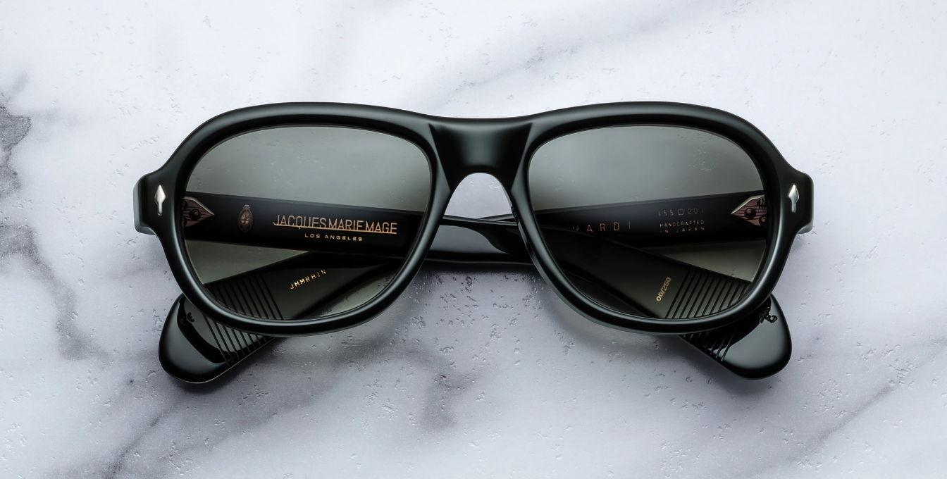 Jacques Marie Mage Richard Viper Luxussonnenbrille mit schwarzem Rahmen und grünen Gläsern