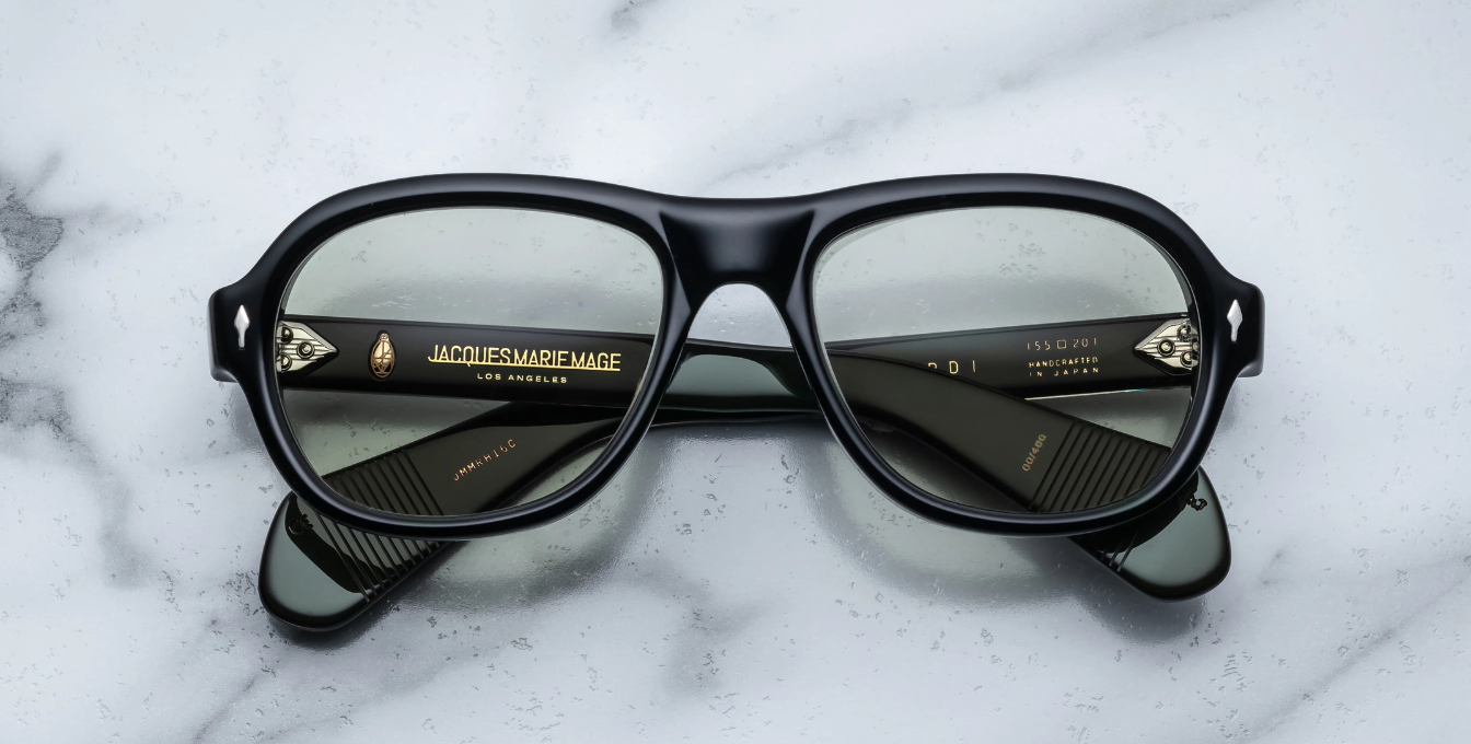 Jacques Marie Mage Richard Cobra Luxussonnenbrille mit schwarzem Rahmen und grünen Gläsern