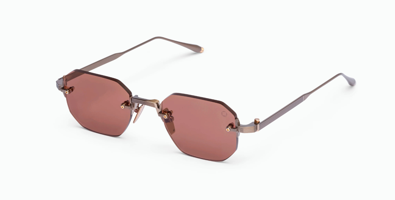 Akoni Juno - One Antique Gold - Luxus-Sonnebrille aus Japan in Gold mit rosa Gläsern