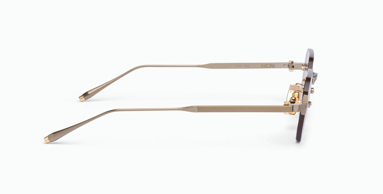 Akoni Juno - One Antique Gold - Luxus-Sonnebrille aus Japan in Gold mit rosa Gläsern