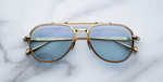Jacques Marie Mage Commander Ciel Luxus-Sonnenbrille – handgefertigt in Japan mit goldener Fassung und blauen Gläsern