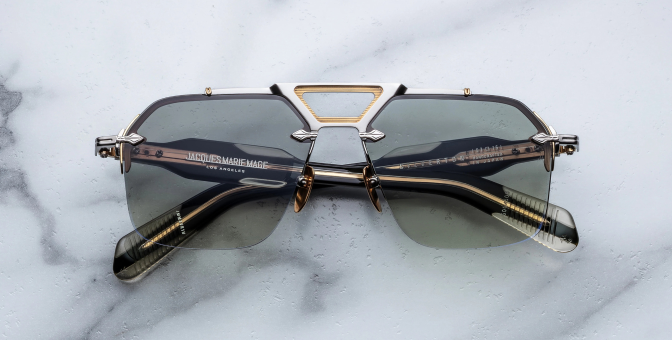 Jacques Marie Mage Silverton Viper Luxussonnenbrille in Silber mit grünen Gläsern