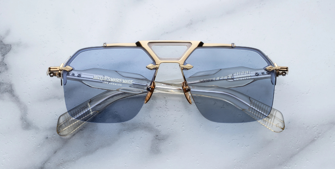 Jacques Marie Mage Silverton Ciel Luxussonnenbrille in Silber mit blauen Gläsern