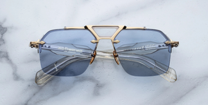 Jacques Marie Mage Silverton Ciel Luxussonnenbrille in Silber mit blauen Gläsern