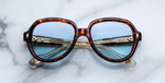 Jacques Marie Mage Louise Paris – limitierte Aviator Luxussonnenbrille, handgefertigt in Japan mit schildpattfarbenen Bügeln und Powder Blue Gläsern.