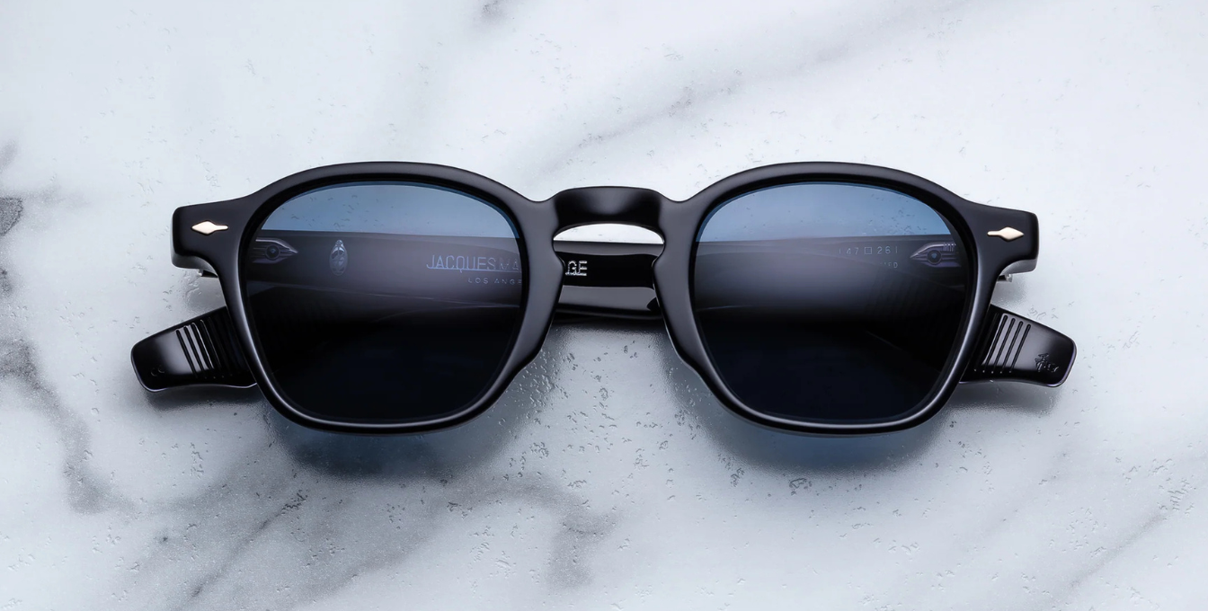 Jacques Marie Mage Zephirin 47 Lacquer – limitierte Acetat-Sonnenbrille in Blau mit Lacquer Gläsern, handgefertigt in Japan, Frontansicht