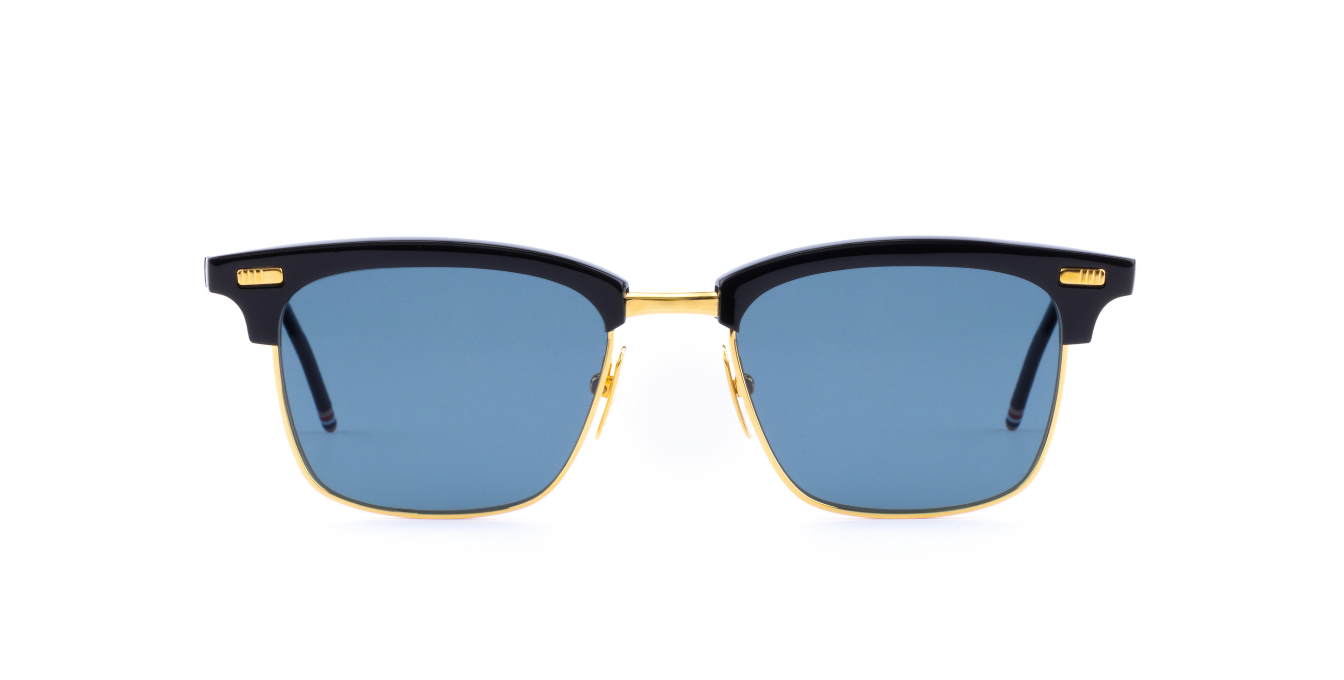 Thom Browne 711A | 007 Luxussonnenbrille in Schwarz mit blauen Gläsern, hergestellt in Japan