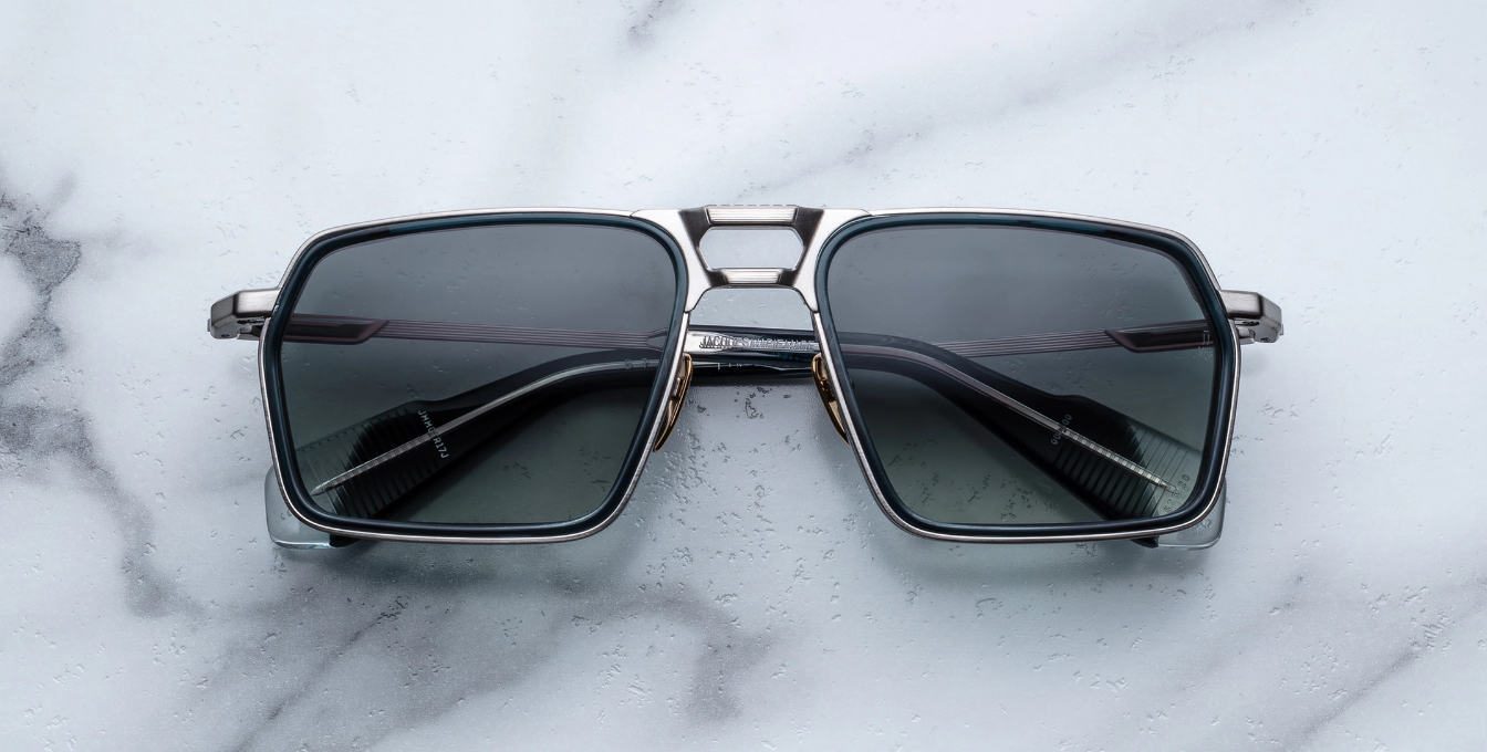 Jacques Marie Mage GT-R Atlantic Sonnenbrille in Silber und Blau   - limitierte, handgefertigte Luxusbrille 