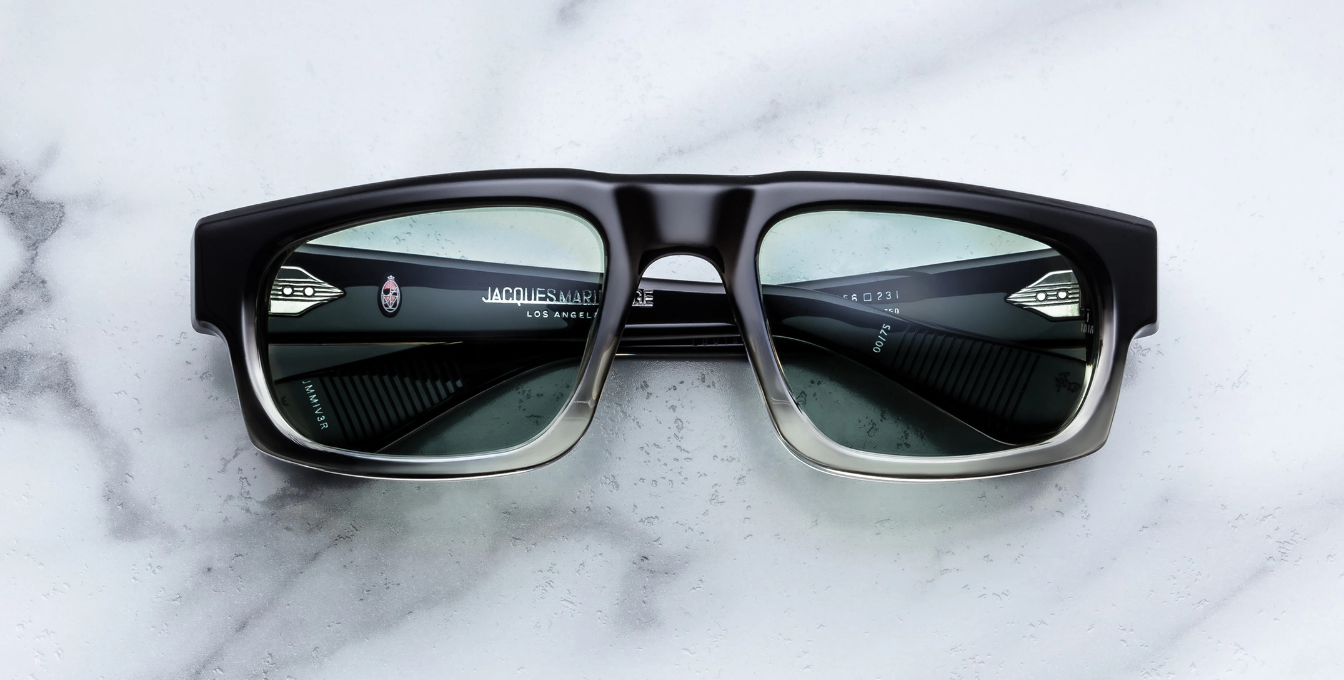 Jacques Marie Mage - Muhammed Ali Kollektion - Eckige Louisville Black Fade Sonnenbrille in Schwarz und Beige - limitierte, handgefertigte Luxusbrille aus Japan