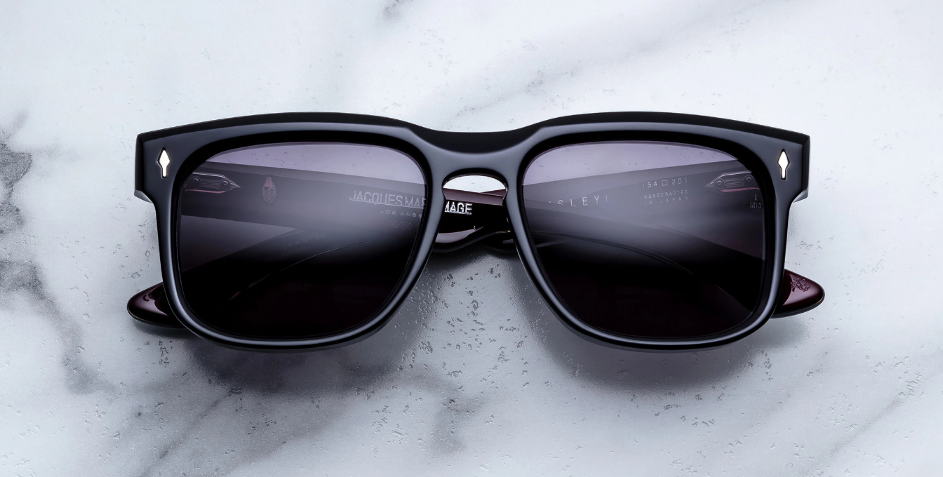 Jacques Marie Mage Wesley Bloodstone - Luxus-Sonnenbrille handgefertigt in Japan mit schwarzem Rahmen und schwarzen Gläsern in Eckig
