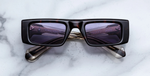 Jacques Marie Mage Rimbaud Beau - Eckige Luxussonnenbrille mit braunem Rahmen und lila Gläsern