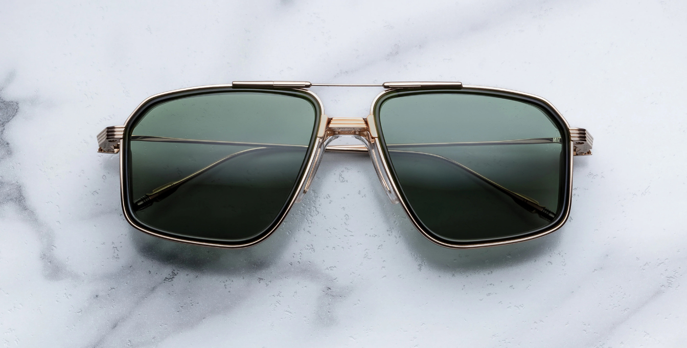 Jacques Marie Mage Jagger Cypress Sonnenbrille in Gold - limitierte, handgefertigte Luxusbrille in Aviator Form 